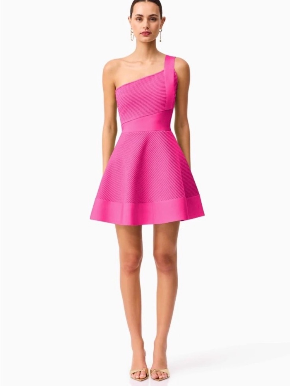One-Shoulder Fuchsia Fit-and-Flare Dress